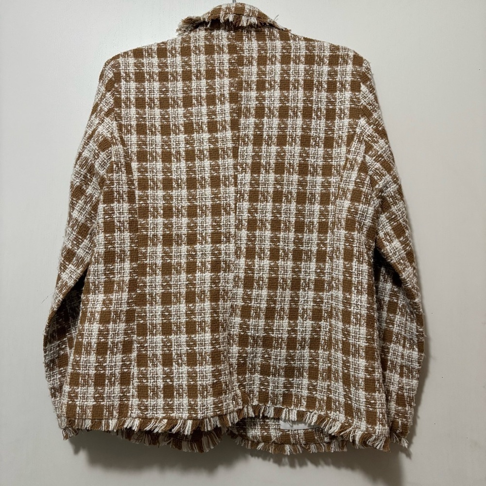 SHEIN Clasi Women's Plaid Brown and White Double Breasted blazer/jacket - Picture 2 of 6